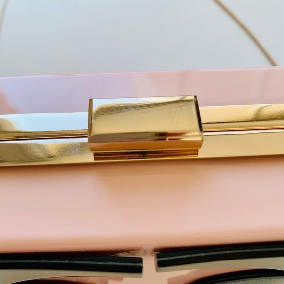 Rhinestones Acrylic Clutch with Rose Gold Crossbody Chain - Picture 10 of 11